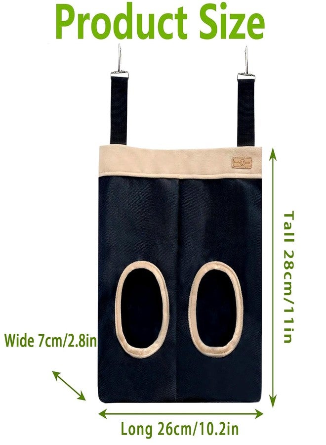 Colenumone Rabbit Hay Feeder Bag for Guinea Pigs and Chinchillas | Chew Proof Washable Oxford Cloth Hay Rack, Timothy Hay Holder, Hanging Double Hole Black Oxford Cloth - Image 5
